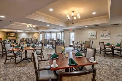 Dining area with tables set for meals
