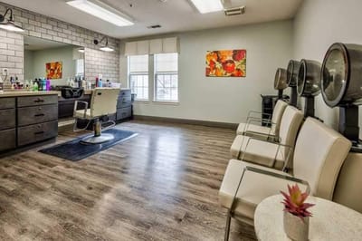 Salon area with styling stations and seating