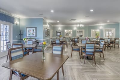 Dining area with tables and flowers
