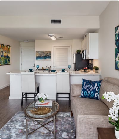 A modern studio apartment layout with stylish decor