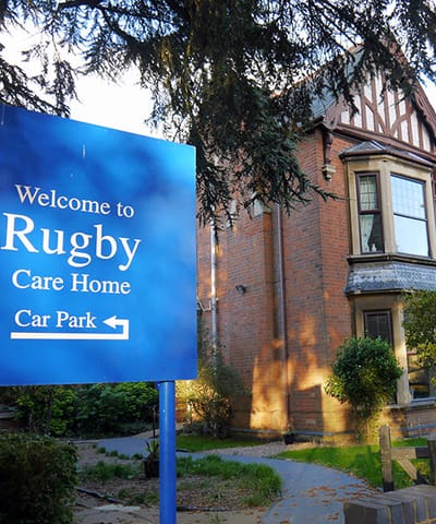 Exterior sign of Rugby Care Home