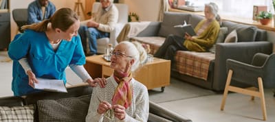 Staff interacting with residents in a common area