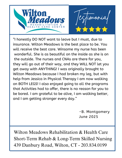 Resident testimonial about their experience at Wilton Meadows.
