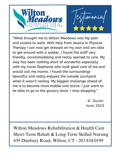 Testimonial about positive experiences at Wilton Meadows