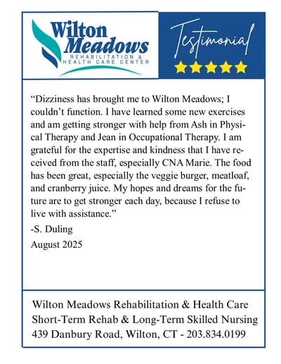 Testimonial about care received at Wilton Meadows