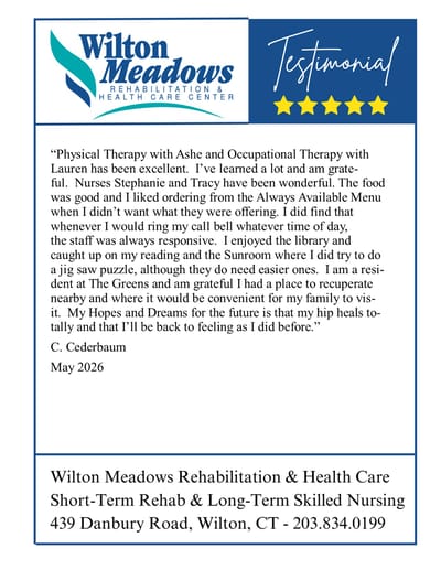 Testimonial highlighting care services at Wilton Meadows