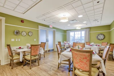 Bright dining area with neatly set tables.