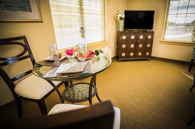 Cozy dining setup in a resident room.