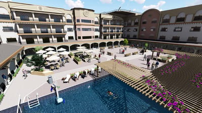 Outdoor area with residents enjoying the sun