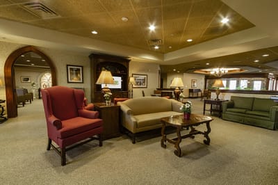 Cozy lounge area with comfortable seating and decor.