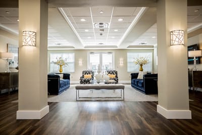 Modern common area with seating and decor