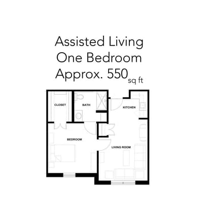 One bedroom assisted living floor plan