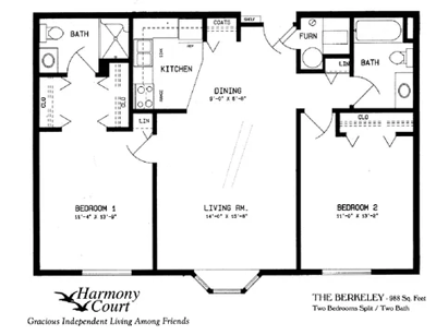Architectural floor plan for a two-bedroom apartment