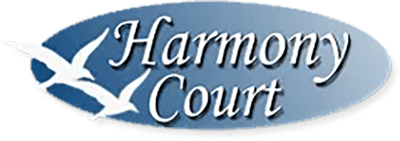 Harmony Court, independent living in Bakersfield, CA — Logo of Harmony Court with flying birds silhouette