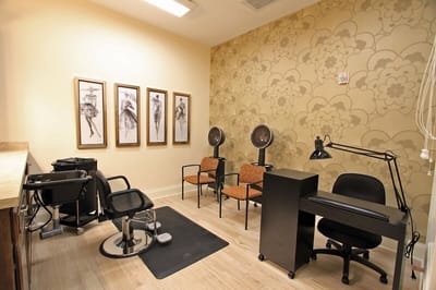 Inside the beauty salon with styling stations
