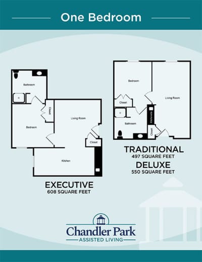 Architectural floor plan for a one-bedroom apartment