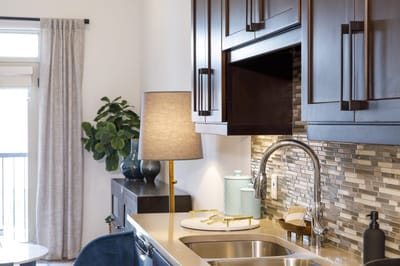 A cozy kitchen area with modern decor and plants