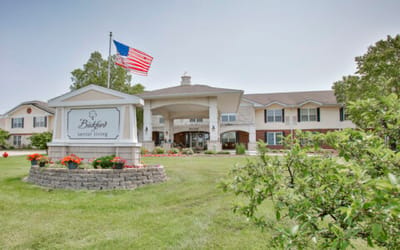 Exterior view of Bickford of Bourbonnais with flag