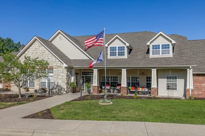 Exterior view of Bickford of Bourbonnais with flags