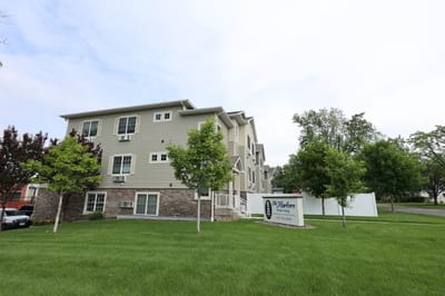 Exterior view of The Harbors Senior Living building