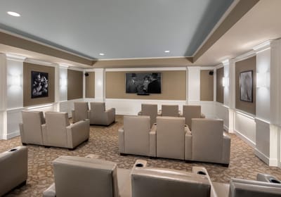Interior movie theater with comfortable seating