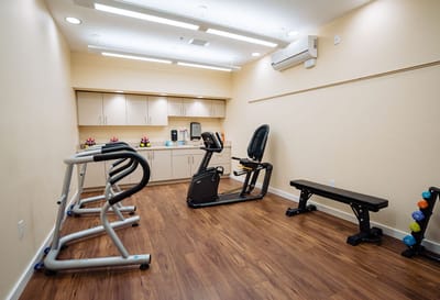 Interior exercise area with gym equipment
