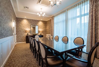 Elegant meeting room with a large dining table
