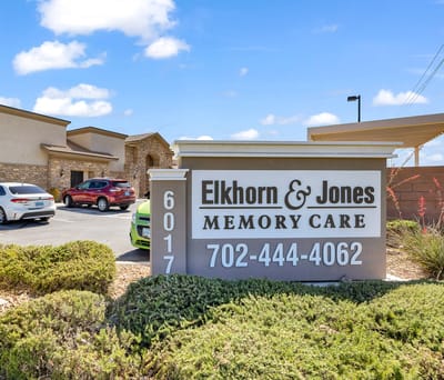 Exterior view of the Elkhorn Jones Memory Care facility sign