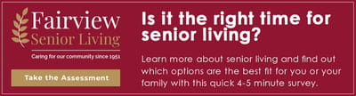 Fairview Senior Living logo on maroon background