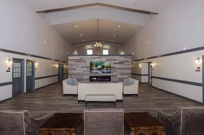 Interior view of a common area with seating