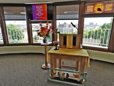 Interior view of a facility chapel with decorations