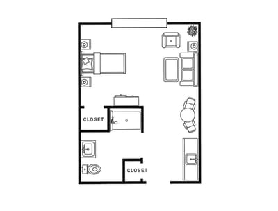 Architectural floor plan layout of a resident unit