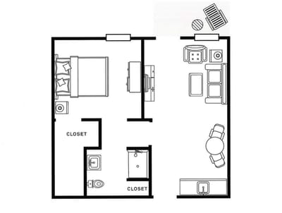 Architectural floor plan of a resident unit