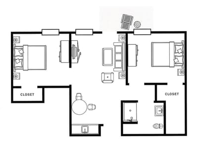 Architectural floor plan of a living unit layout