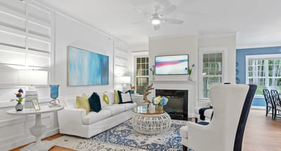 Cozy lounge area in a bright, modern interior