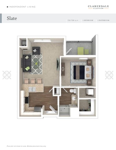 Architectural floor plan of a one-bedroom apartment