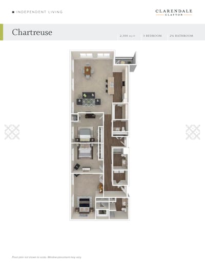 Floor plan of a three-bedroom apartment