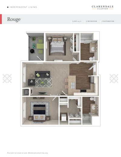 Architectural floor plan of a two-bedroom unit