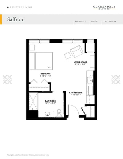 Architectural floor plan of a studio apartment