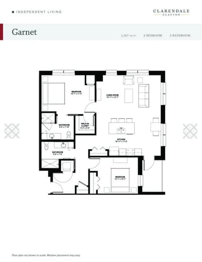 Architectural floor plan of a two-bedroom unit
