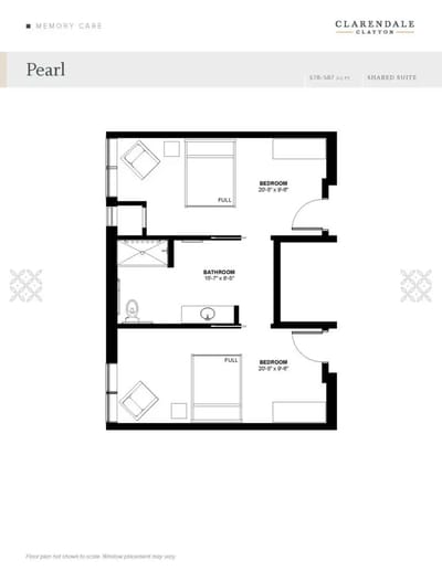 Architectural floor plan of a shared suite