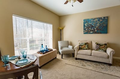Cozy interior space with seating and decor