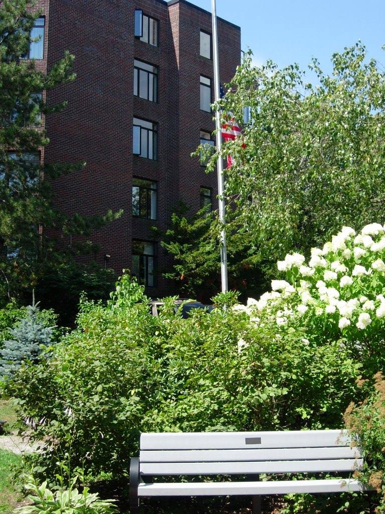 View of the facility building with surrounding gardens