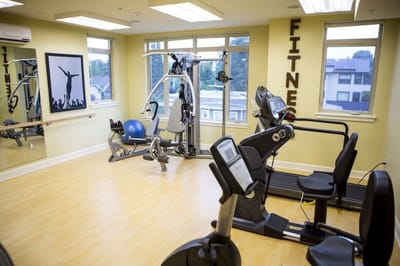 Well-equipped fitness room with exercise machines