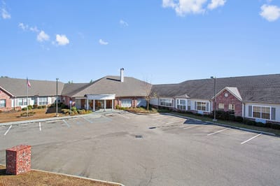 Exterior view of a senior living facility entrance