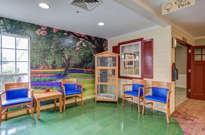 Cozy seating area in a vibrant facility interior