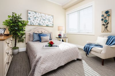 Cozy bedroom setup in a senior living facility