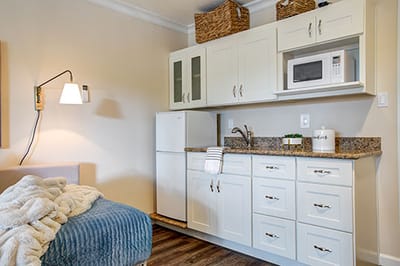 Interior view of a kitchenette in a resident room