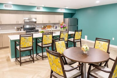 Bright and inviting community kitchen area