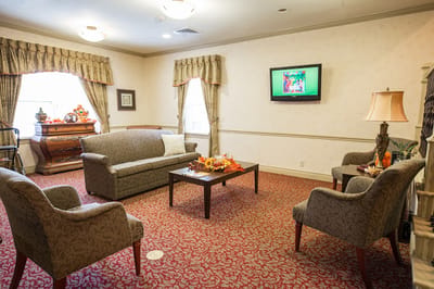 Cozy common area with comfortable seating and decorations